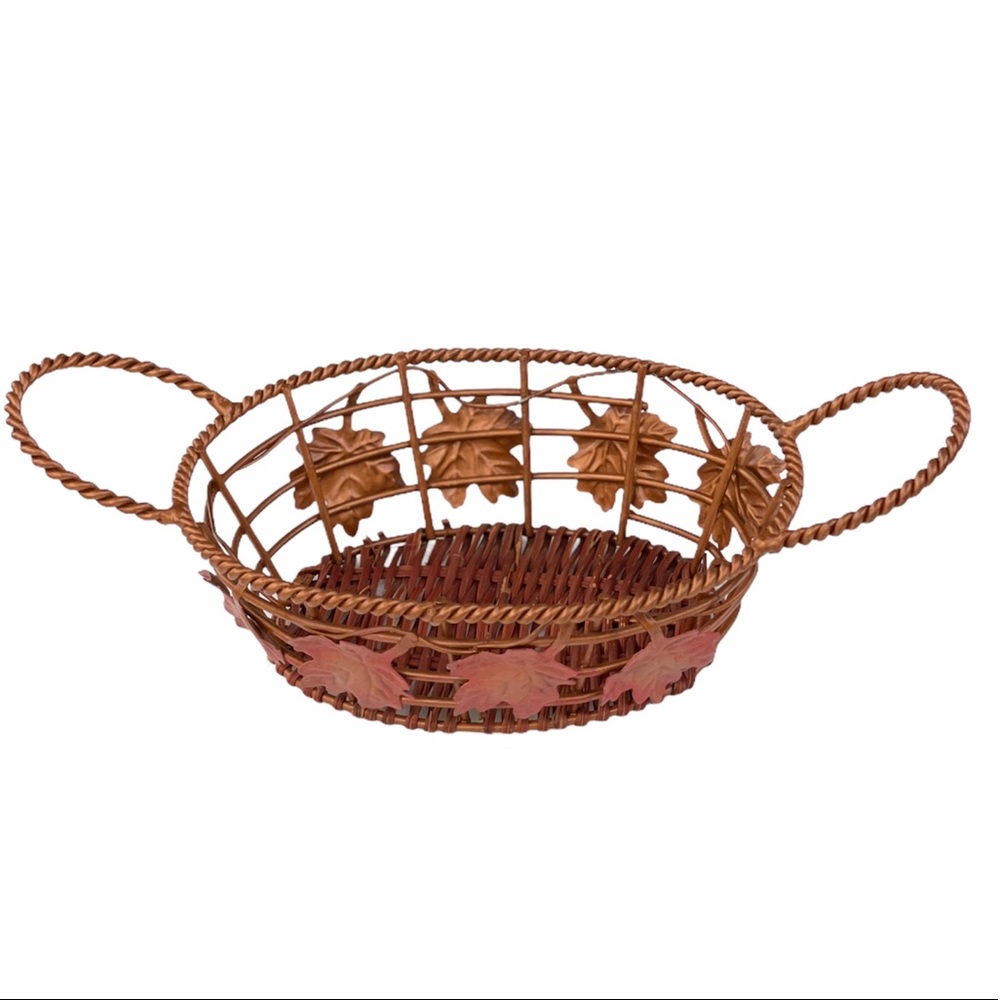 Oval Copper Wire Basket With Wicker‎ Base Fall Decor